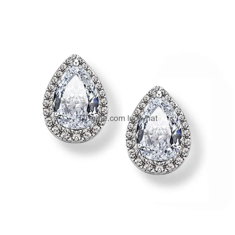 high quality cubic zirconia teardrop stud earring for women elegant 5 color silver plating brides bridesmaids wedding jewelry