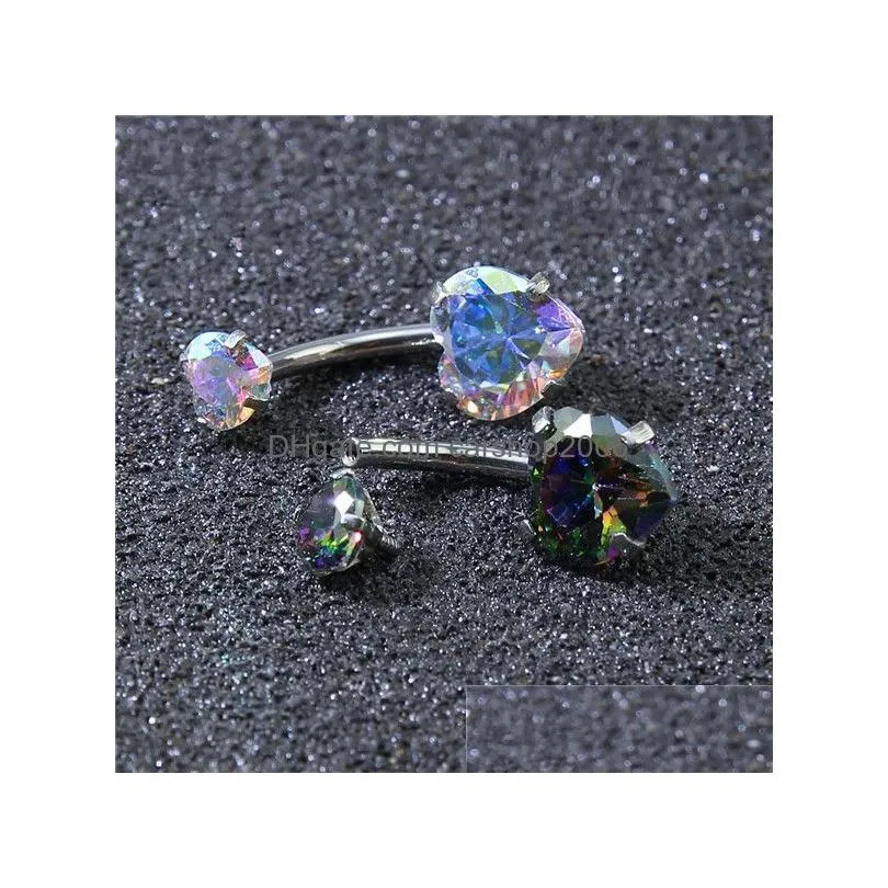 women fashion 316 l surgical steel navel rings double gem sexy heart belly rings zircon belly button navel bar ring body piercing