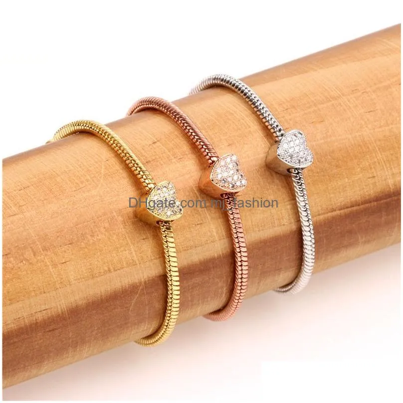 fashion heart love crystal zircon charms bracelet for women high polishing snake chain gold silver rose gold bangle bracelet jewelry