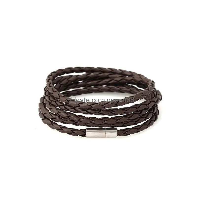 creative pu leather bracelets for women and men multilayer woven bracelet couple wrap bracelet jewelry gift