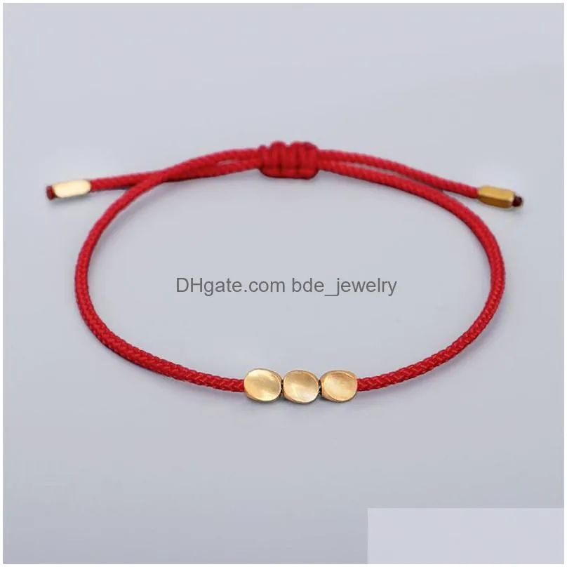  eat tibetan bracelets handmade woven red string link bangle creative 5 irregular copper bead black strings pull bracelet