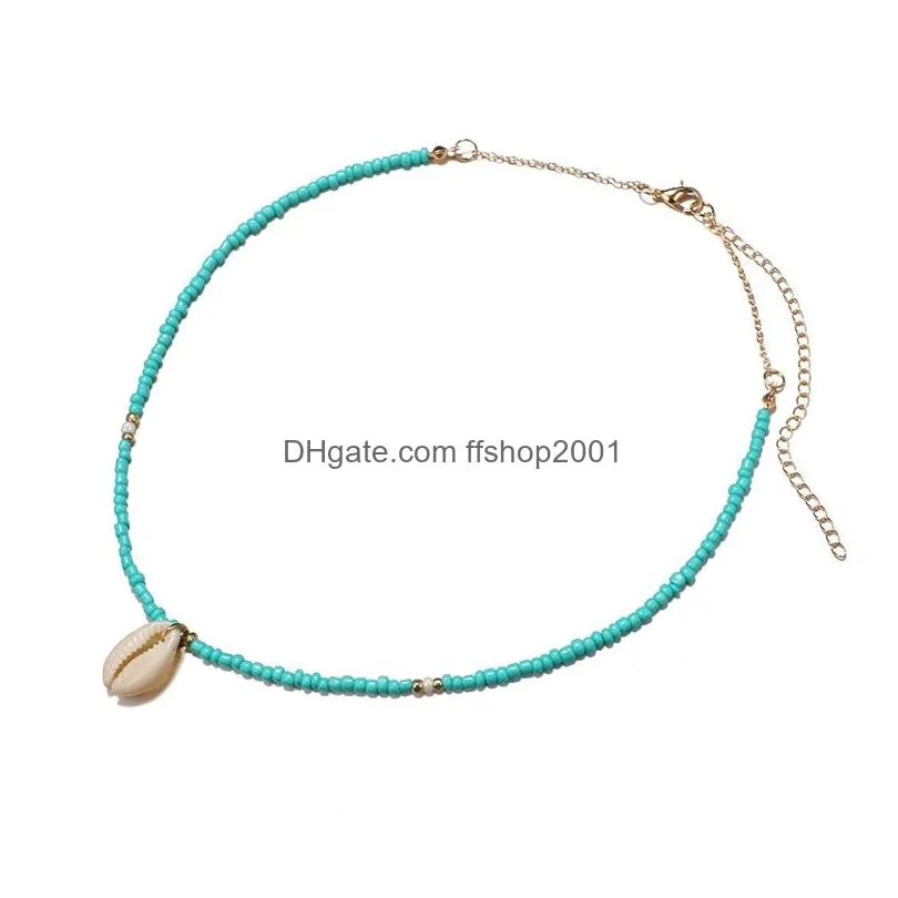 2019 fashion shell pendant choker necklace for women green nature stone beads chain necklace trendy jewelry gift