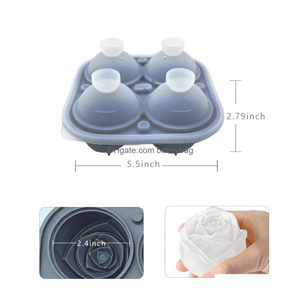 rose silicone ice tray moulds flower shape foodgrade antileakage 4 grids reusable silicone ices cube mold for bar