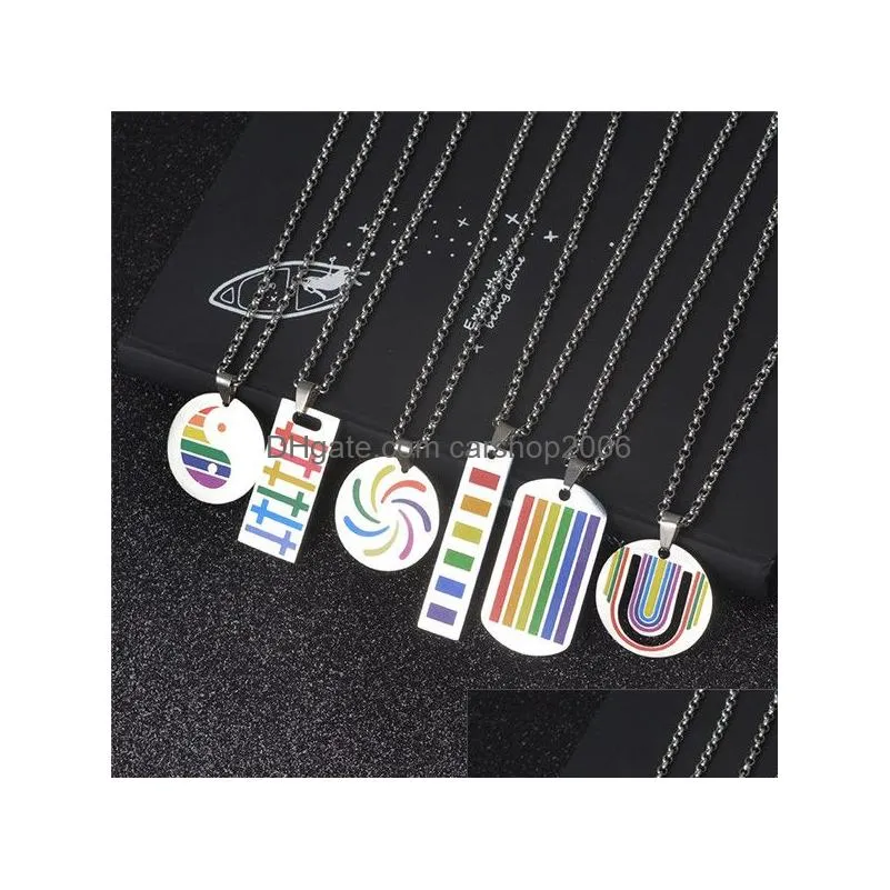 creative stainless steel necklace titanium steel dog tag rainbow pendant necklace hip hop homosexual jewelry gift