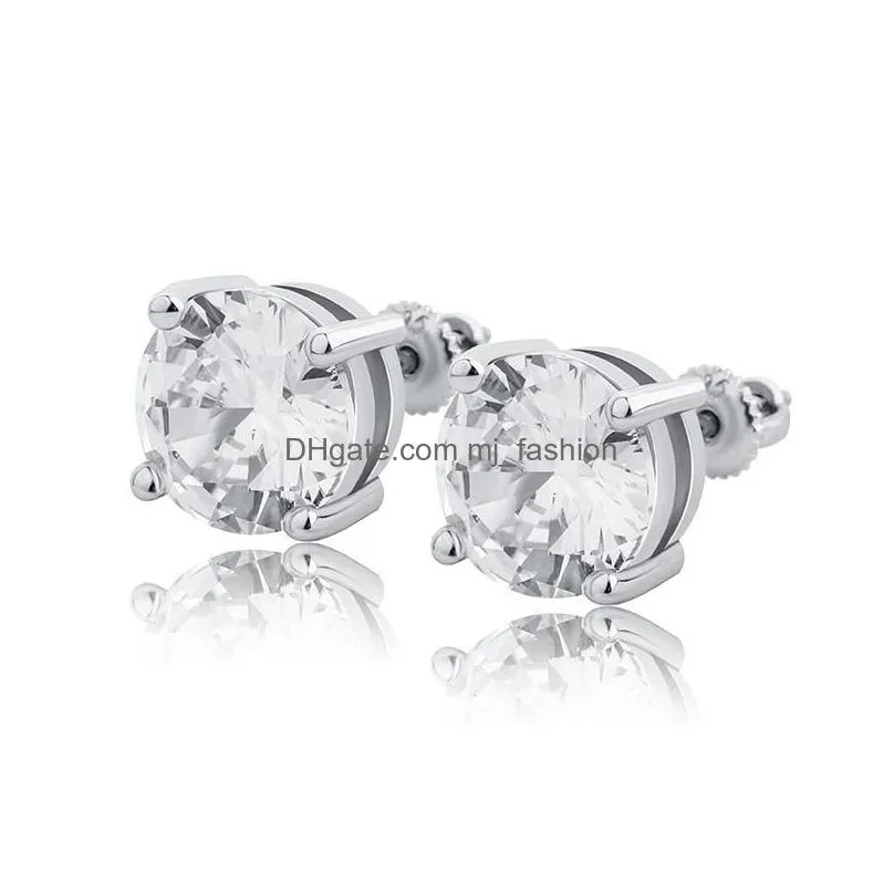 s925 sterling silver fashion round simulated diamond earrings mens hip hop stud earring jewelry for women