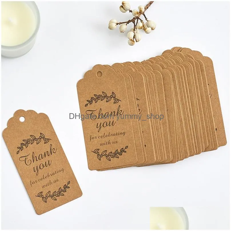 100 pcs /lot thank you kraft paper cards pretty design printing fower necklace earring hairpin brooch handmade jewelry packaging