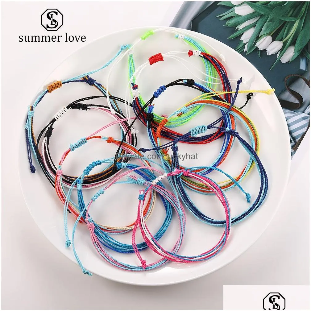 handmade multilayer braided wax string bracelet for women adjustable size ethnic style colorful weave rope bracelet boho jewelry