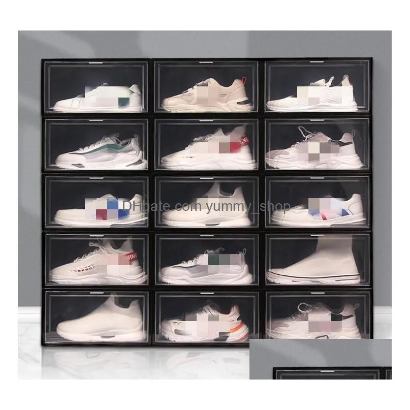45pcs clear multicolor shoe box foldable storage plastic transparent home organizer stackable display superimposed combination shoes containers cabinet