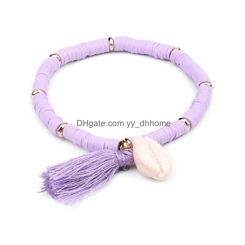 fashion colorful resin bohemia elastic tassel bracelets for women natural shell handmade beads bracelets bangle trendy jewelry