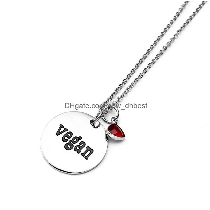 high quality stainless steel vegan letter pendant necklace for women men fashion vegetarian silver chain necklace fashion jewelry