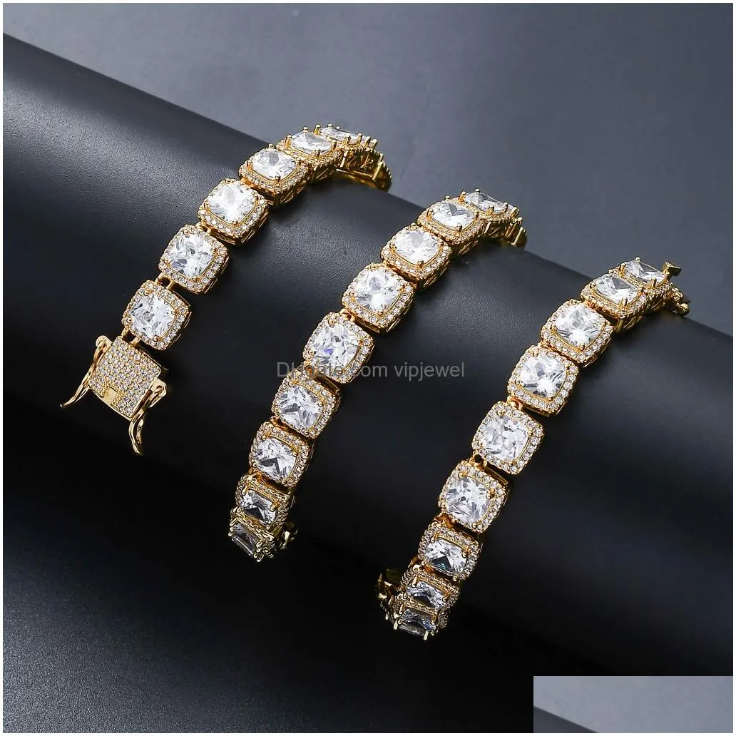 10mm mens iced out diamond tennis chain necklace bracelet high quality square zircon necklaces 7inch24inch hip hop bling chains