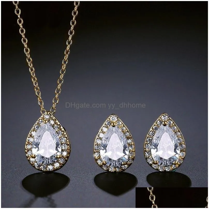  est arrival wedding jewelry set teardrop 3a cubic zirconia stud earrings standard 925 sterling silver pendant necklace for women lover