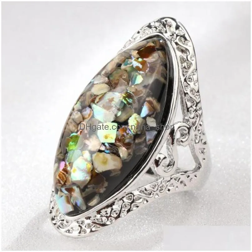 sepicial 4 vintage antique silver color big oval shell finger ring design for women female couple statement jewlery gift