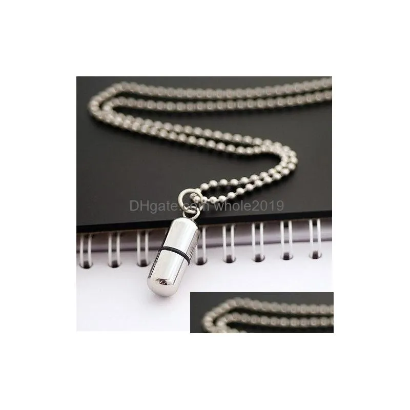 creative can open pill capsule pendant necklace fashion stainless steel cross necklace for women and men charm couple jewelry