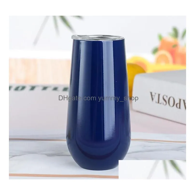 6oz egg cups flute wine tumbler champagne wine glass stainless steel double wall vacuum shatterproof egg shape cup with lid