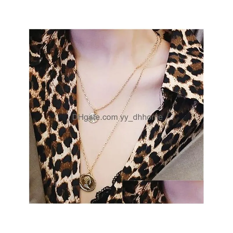 3pcs/set fashion pin coin pendant necklace for women temperament long sweater chain clavicle chain party jewelry christmas birthday