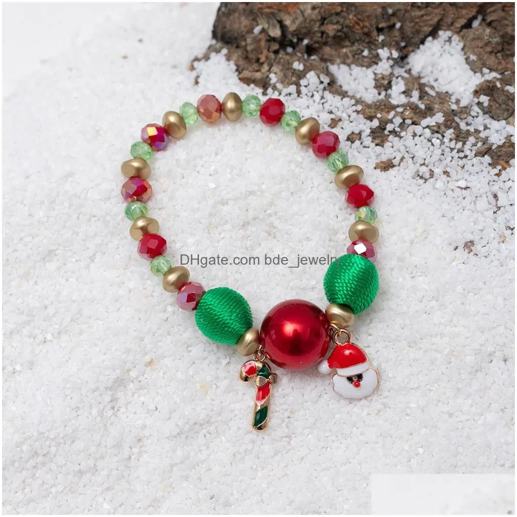 colorful crystal beads christmas charm braided chain bracelet for women men snowflake stanta xmas adjustable friendship bracelets happy year