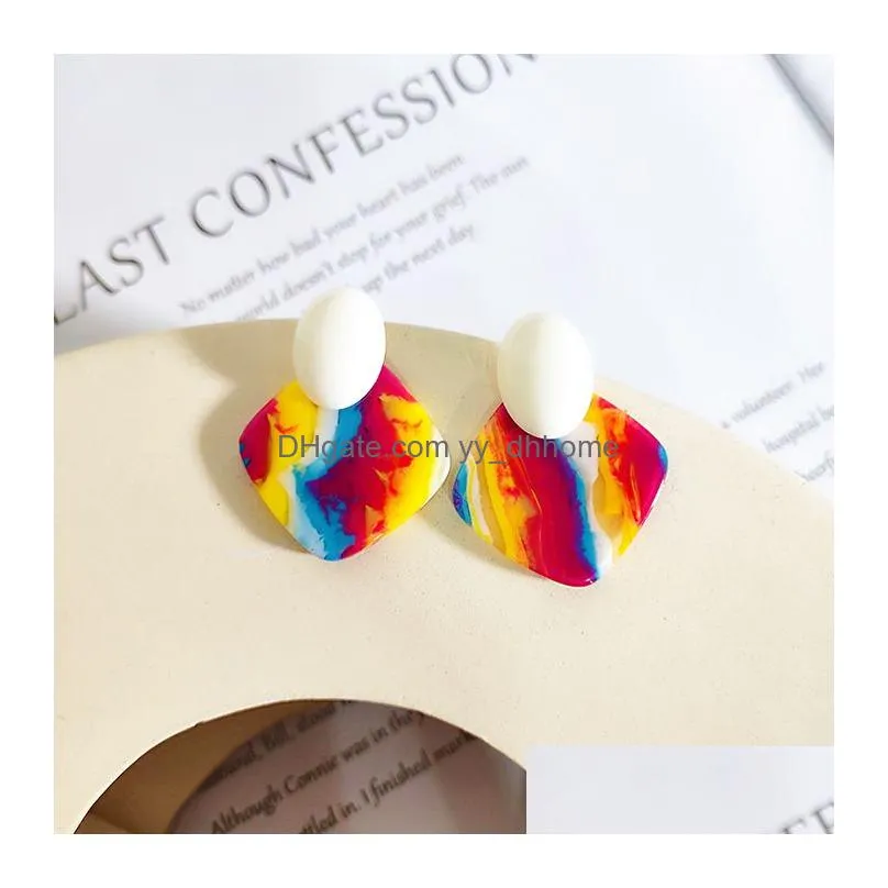 fashion s925 silver rainbow earrings for women cute colorful acrylic round square star stud earrings girls party ear studs