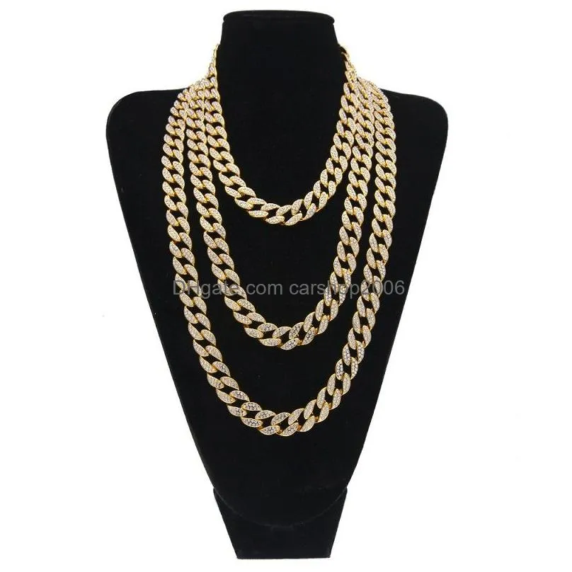 hip hop bling fashion chains jewelry mens gold silver  cuban link chain necklaces diamond iced out chian necklaces
