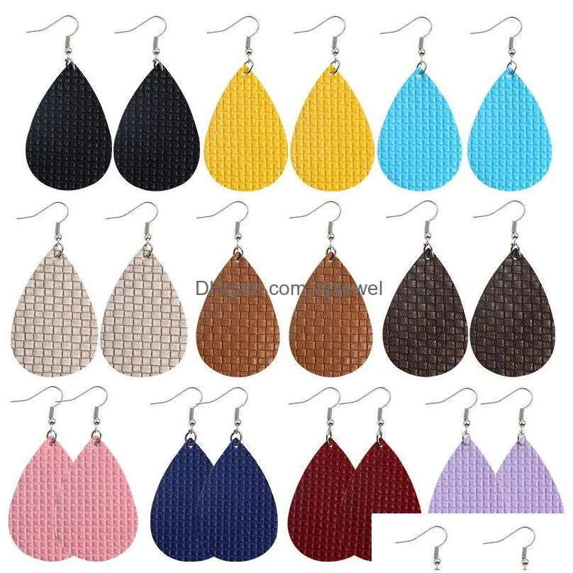 colorful weave pattern lattice pu leather dangle earring for women double side bohemian silver plating hook earring jewelry