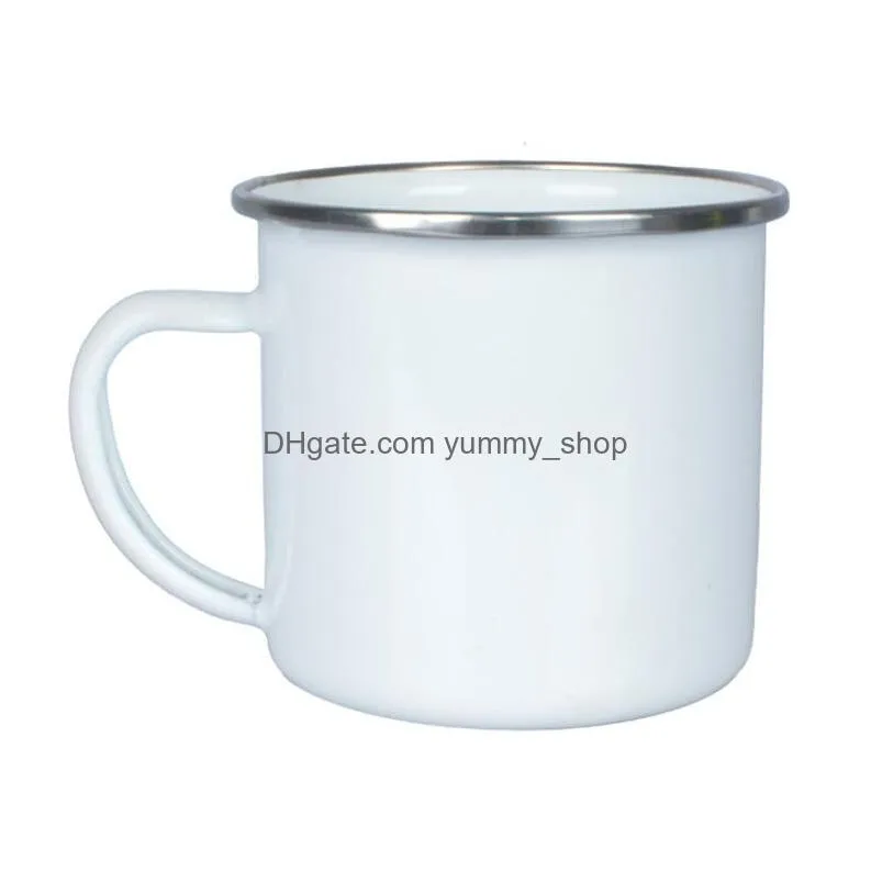 sea diy sublimation 12oz enamel mug with silver rim 350ml stainless steel enamelled tooth cup handle blank heat transfer water coffee