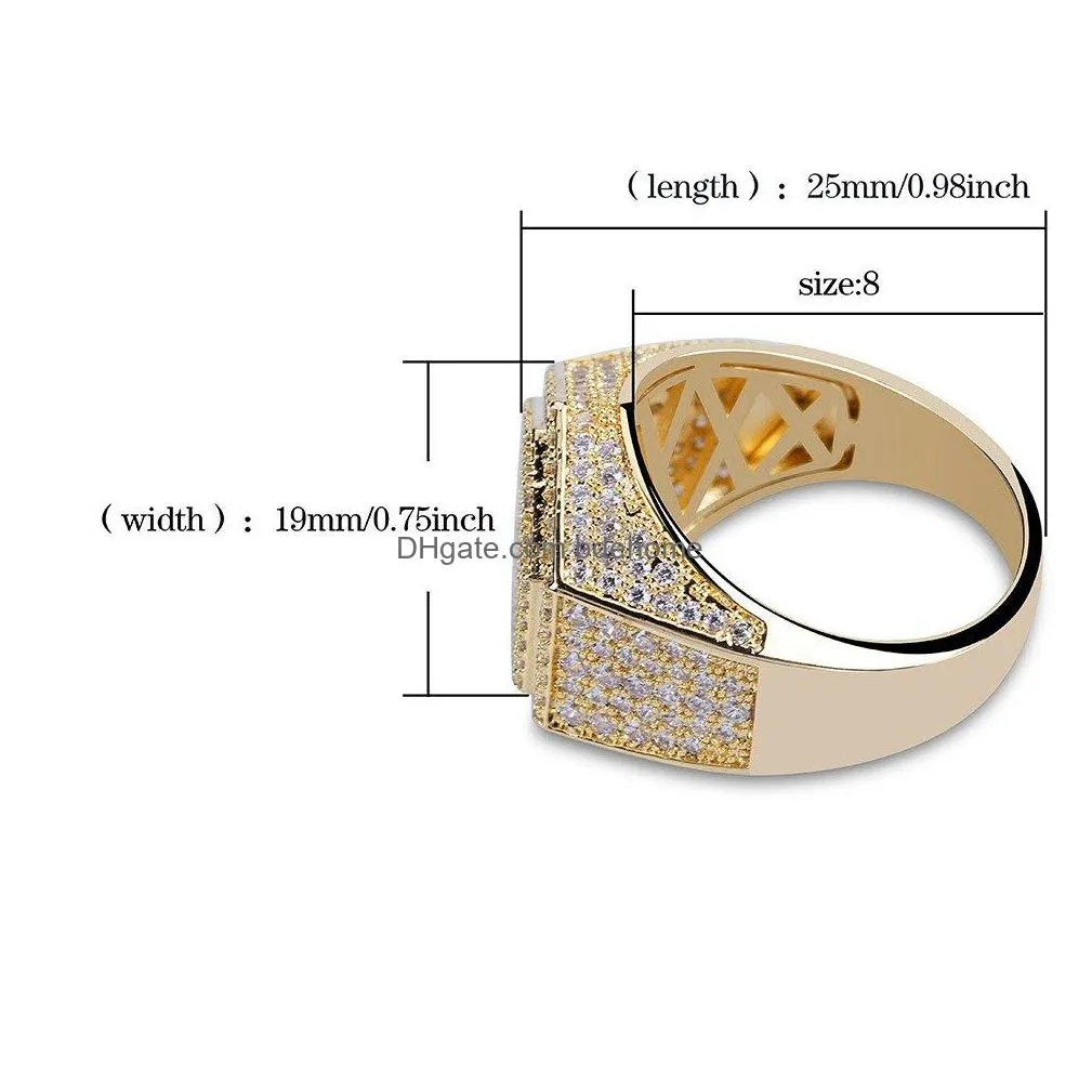 hip hop cube diamond copper gold silver color plated iced out micro pave cubic zircon ring for mens women jewelry rings