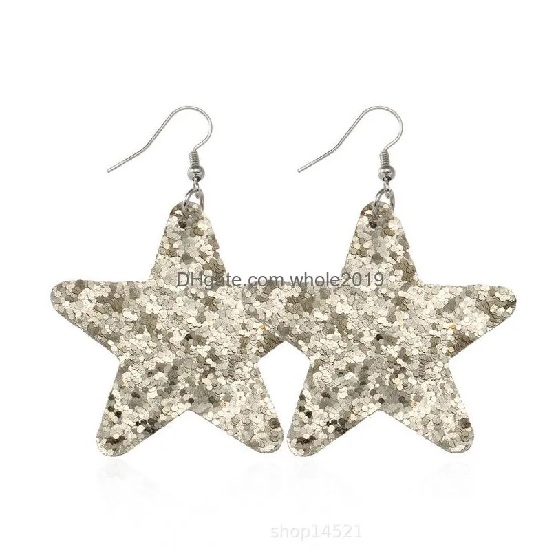 6.2x3.5cm fashion fivepointed star leather earrings for women bohemian earrings paillette glitter earrings party wedding jewelry