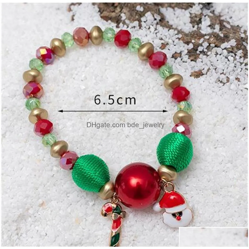 colorful crystal beads christmas charm braided chain bracelet for women men snowflake stanta xmas adjustable friendship bracelets happy year