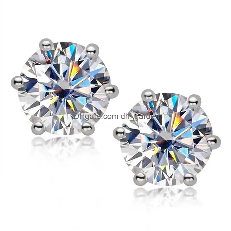 stud trendy 1 carat d color round moissanite diamond earrings women 100% 925 sterling silver gra with grastud