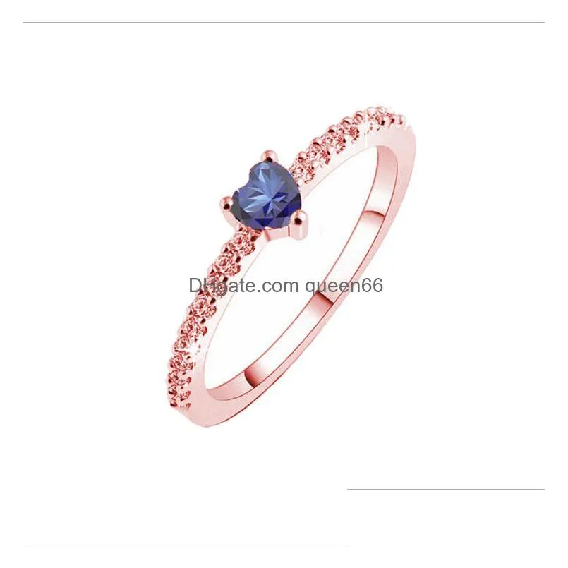 fashion blue diamond ring for women plated rose gold plated silver ring party finger ring engagement wedding jewelry