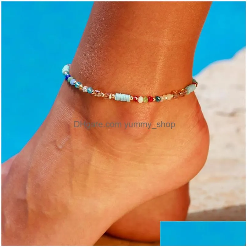  trendy multi color crystal beaded anklets bracelet for women bohemian girls leg bracelet anklet trendy foot jewelry summer love