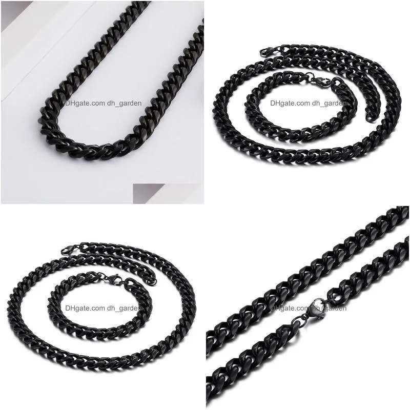 earrings necklace mens gifts black 13mm wide 24 9 stainless steel jewelry set smooth cuban curb chain braceletearrings
