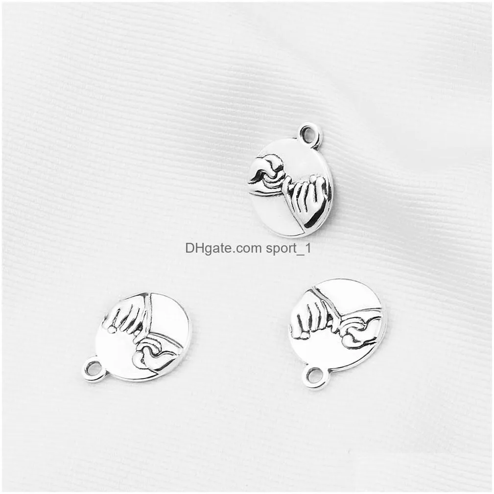 retro silver round father son fist hand pendant for bracelet necklace lovely small family charm for diy jewelry making 2019