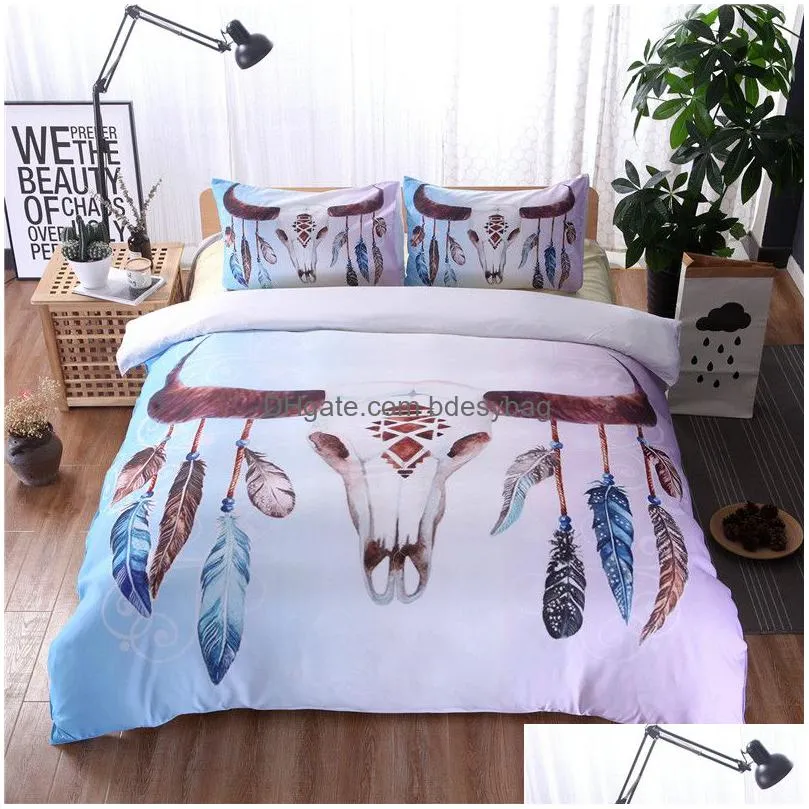 feather pattern bedding set mandala boho bedding cover elephant moose pattern 2/3pcs bed set no sheet no filling