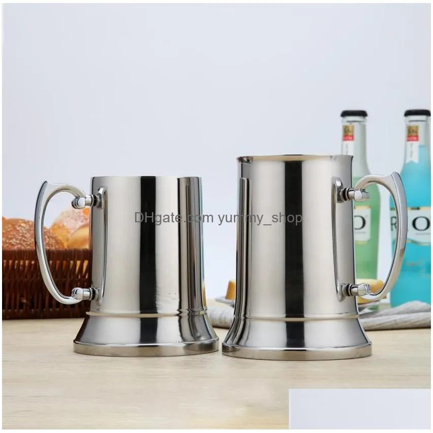 16oz double wall stainless steel tankard beer mug cocktail breakfast tea milk mugs with handgrip coffee cup bar tools drinkware tool