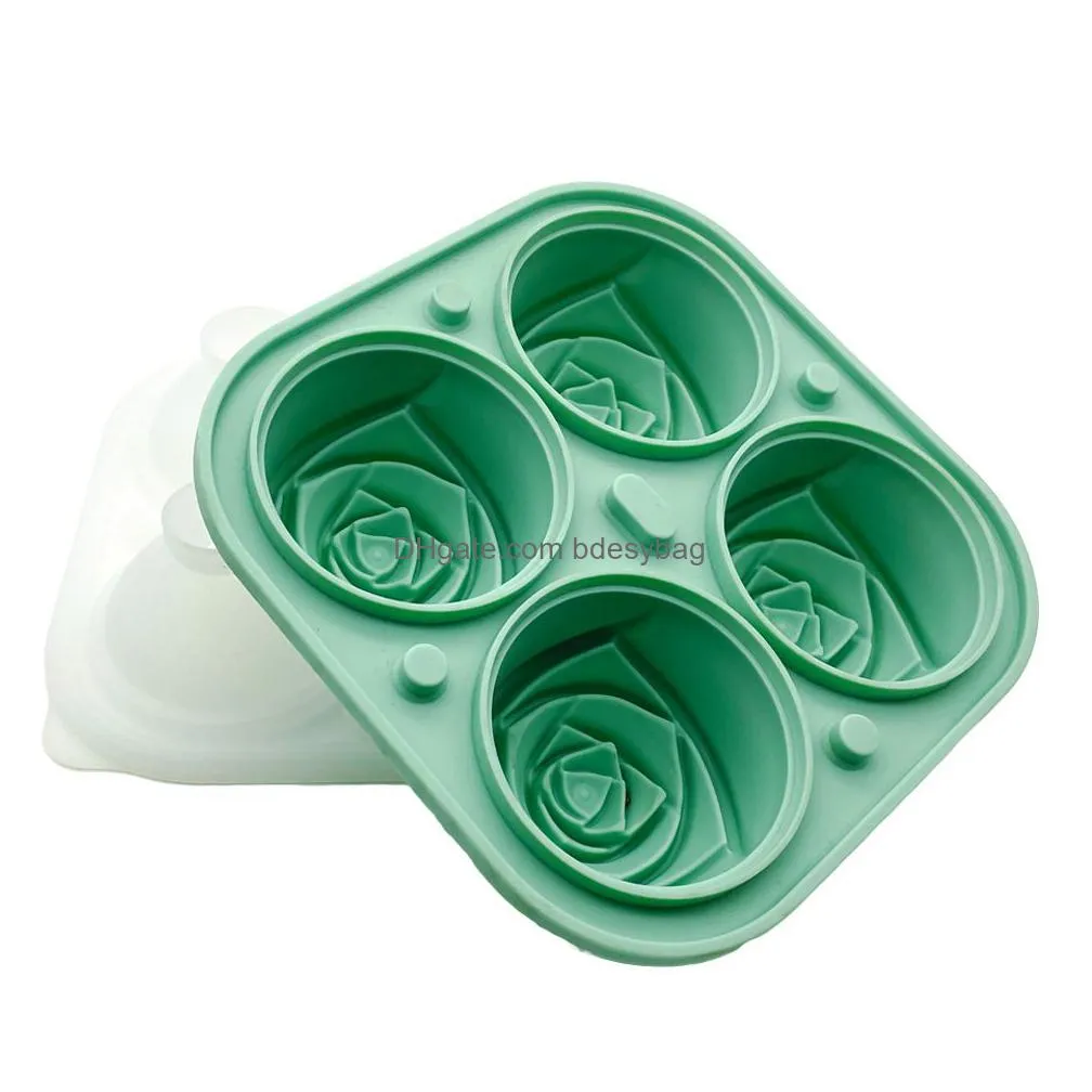 rose silicone ice tray moulds flower shape foodgrade antileakage 4 grids reusable silicone ices cube mold for bar