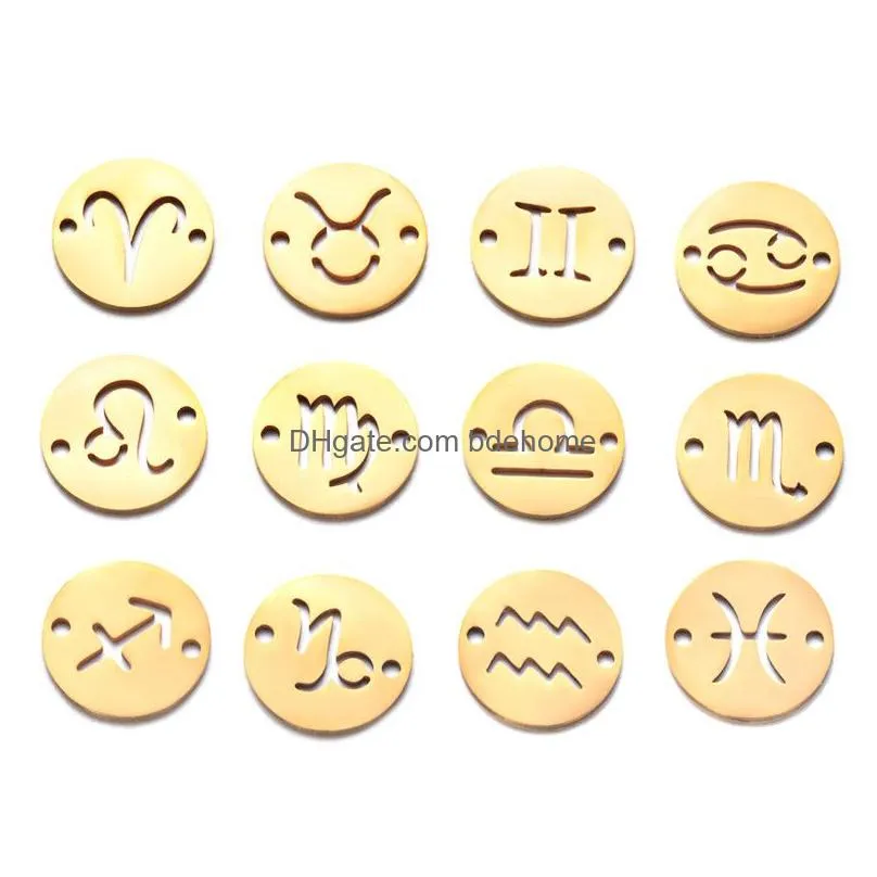 12 constellation stainless steel pendant charm silver gold for bangle bracelet necklace small round diy charm jewelry