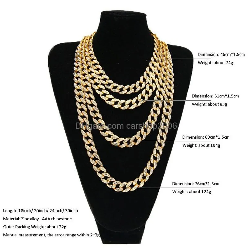 hip hop bling fashion chains jewelry mens gold silver  cuban link chain necklaces diamond iced out chian necklaces