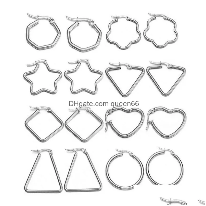 8pairs/set stainless steel hoop earrings set for women simple geometric ear jewelry gold silver color party wedding gift 2021