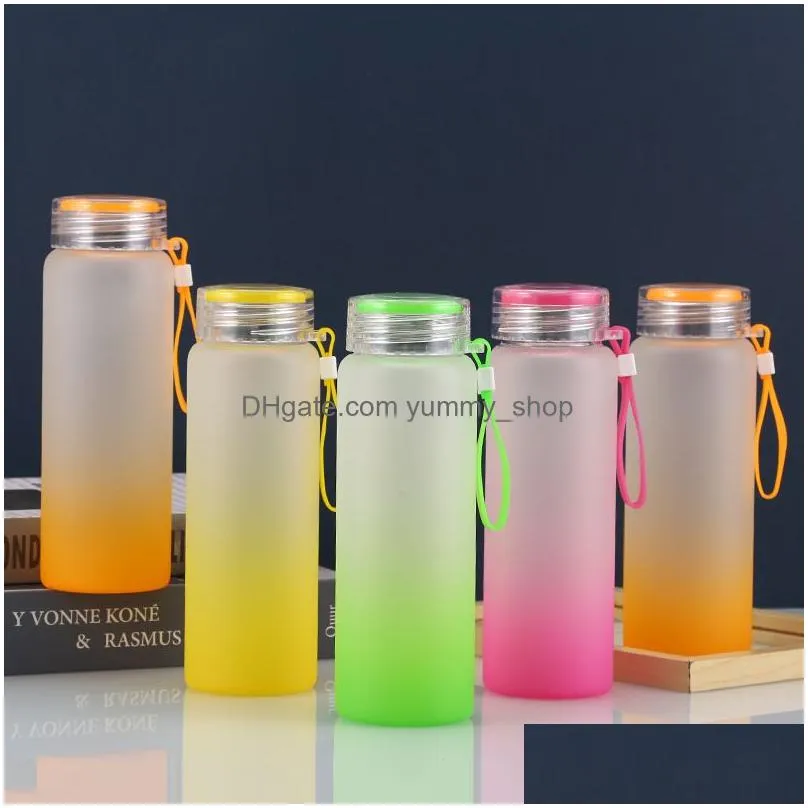 200pcs 6 colors factory price sublimation tumblers water bottle 500ml frosted glass water bottles gradient blank tumbler drink ware