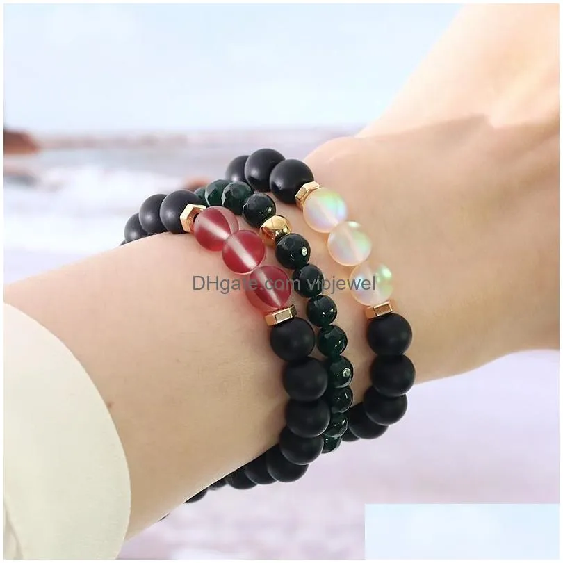 8mm polish frosted crystal glass flash stone bead bracelet for women men black matte imitation agate beads bracelet fashion jewelry