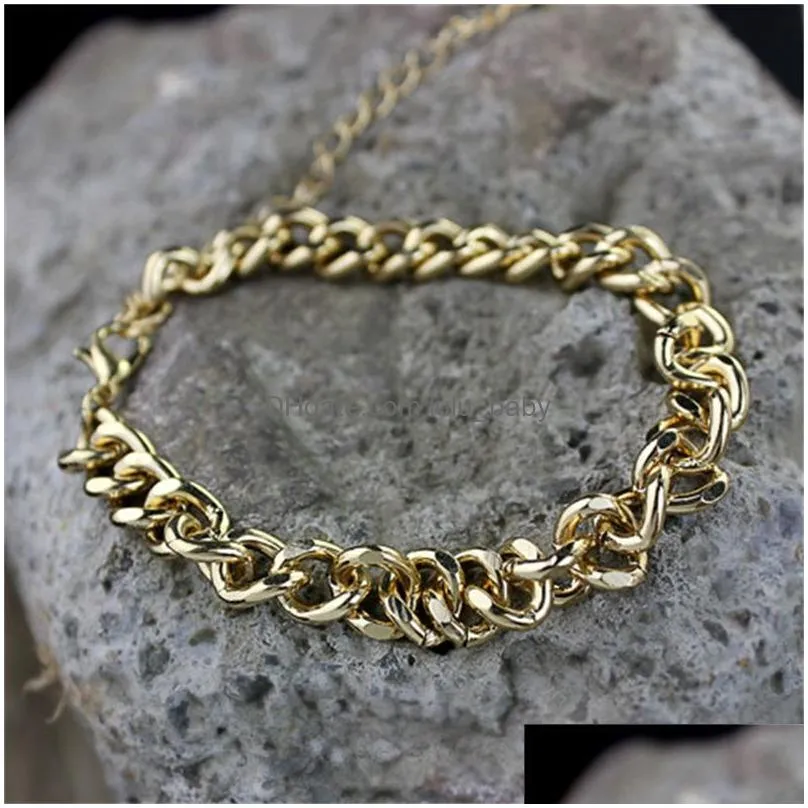 trendy cuban firgo chain bracelet for male women hiphop wrist jewelry gift simple silver color black gold bracelets drop 