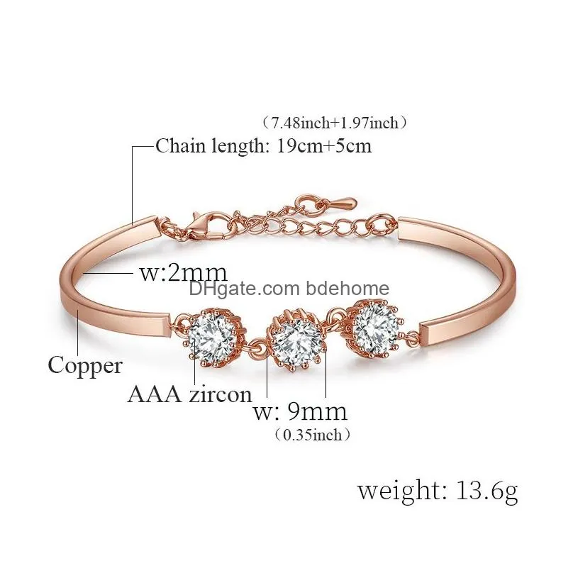 new fahion 18k rose gold plated charm bangle bracelets cubic zirconia cz crystal bling adjustable chain women party jewelry gifts