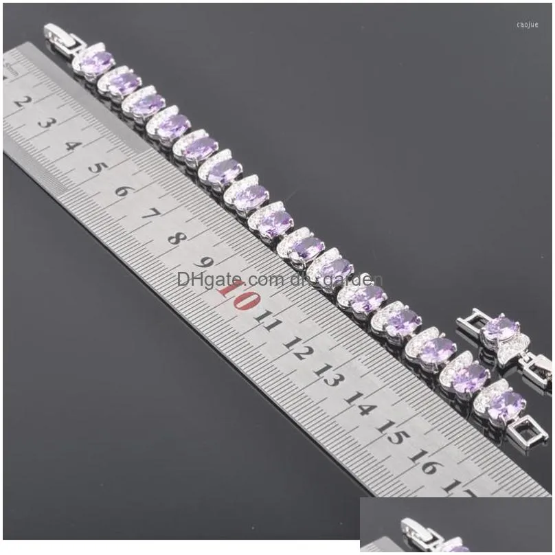 necklace earrings set dubai for women bridal jewelry silver color purple crystal rings bracelets christmas gift qs0489