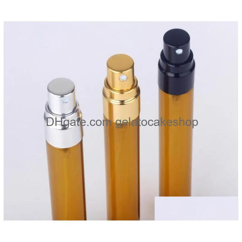 10ml empty amber glass spray bottle small atomizer perfume bottles with silver/gold/black lid