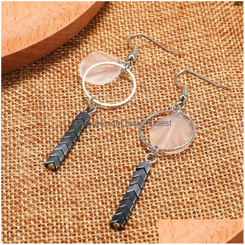 2019 new arrival handmade round natural stone beaded dangle earring for women girls high quality hematite earring fashion jewelry gift