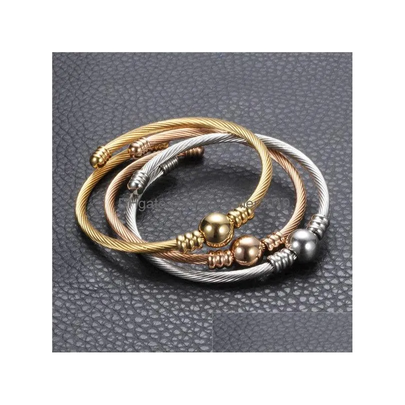 fashion stainless steel beads charm pendant bracelet for women titanium steels cable bracelets bead bangle handmade couple jewelry