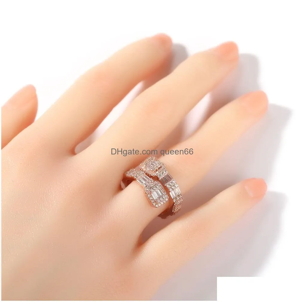 baguette zircon diamond rings iced out bling square cubic zirconia men rings charm luxury fashion hiphop jewelry for gift