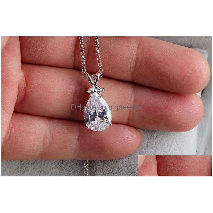 arrival cute rabbit cubic zirconia pendant necklace for women crystal teardrop silver chain necklace fashion wedding jewelry