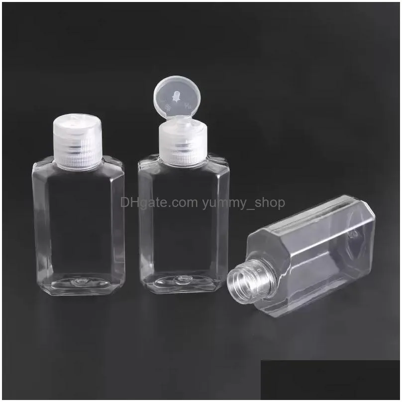 30ml 60ml empty pet plastic bottle with flip cap transparent square shape bottle for makeup fluid disposable hand sanitizer